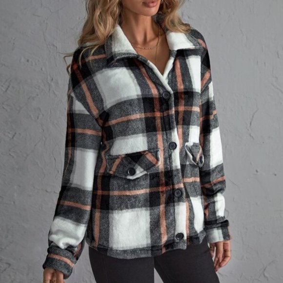 White black oversized plaid jacket shacket - Picture 3 of 8